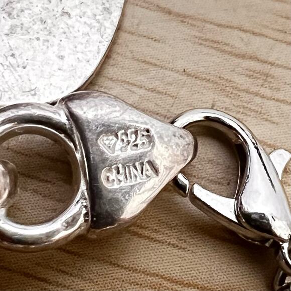 Vintage Sterling Silver 925 MO Stamped Cable Link Large Heart Charm Bracelet - Picture 3 of 4